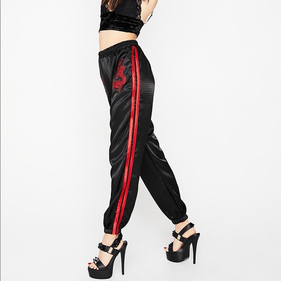 black satin track pants